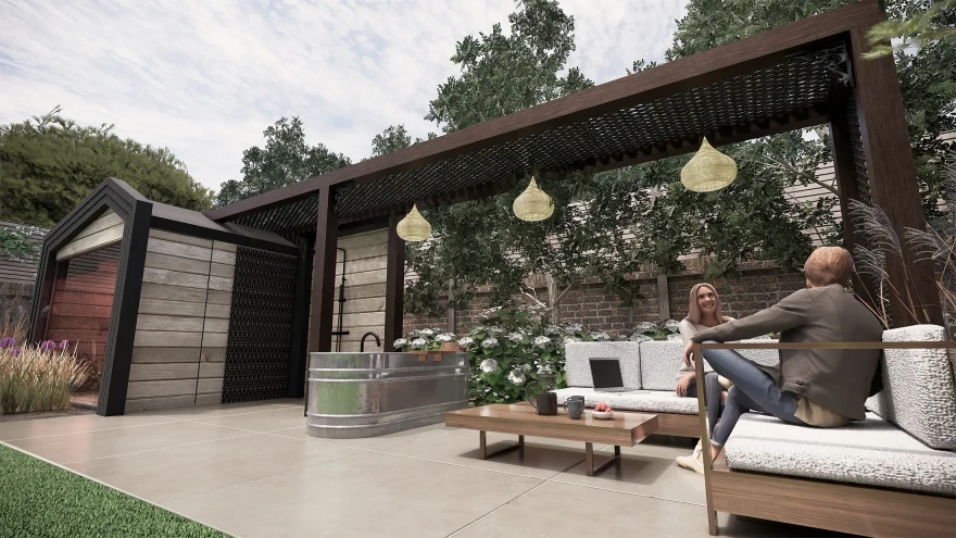 Contemporary Industrial Twist Sauna garden image 2