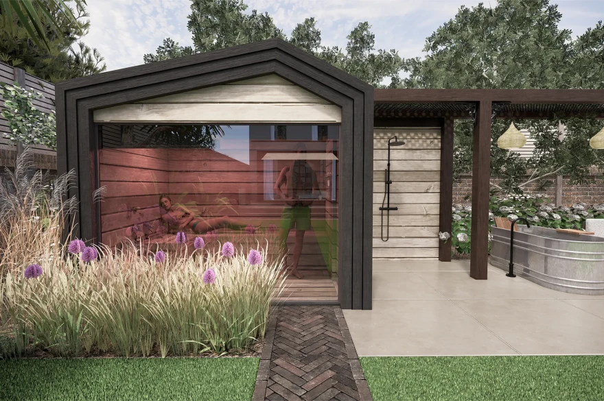 Contemporary Industrial Twist Sauna garden image 1