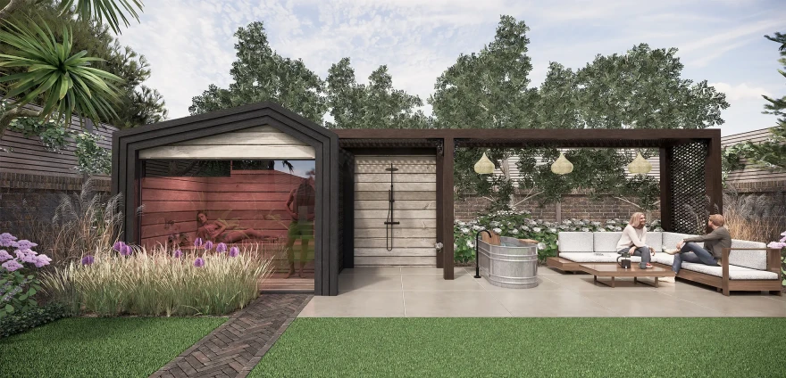 Contemporary Industrial Twist Sauna garden image 3