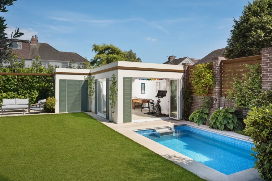 Mediterranean Modern Pool Room & Storage garden image 3